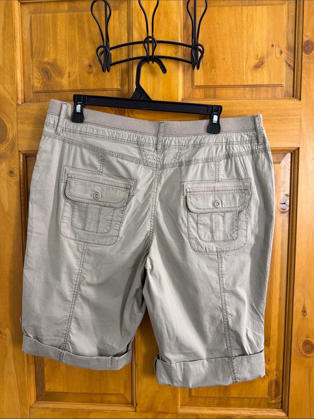Khaki Bermuda Shorts with Turn-Cuff Hem - Picture 2 of 5
